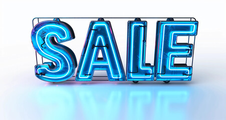 SALE icon in blue lights, concept of SALE sticker for promotional activities