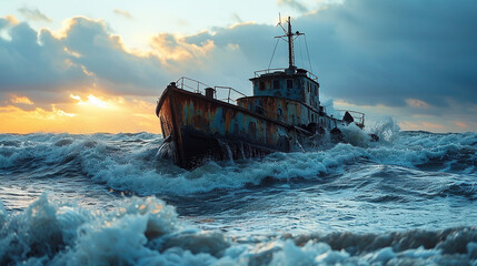 Poster - ship in the sea