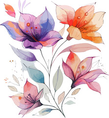 Flowers watercolor illustration. Watercolor colorful floral art. Bouquet flowers perfectly for printing design on invitations, cards, wall art and other. 