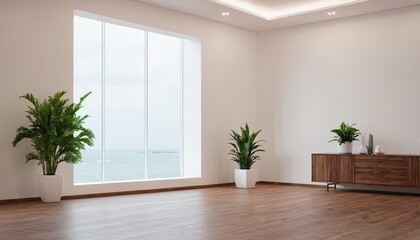 a room with a white wall and a green plant in the corner.