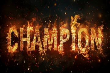 The text Champion made from fire and flames on dark background