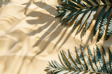 Sticker - Top view of tropical fern leaf shadow on sand-colored background.