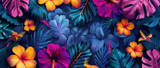 Poster - Lush floral pattern with vivid flowers and leaves