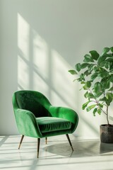 Sticker - Living room style minimal with green armchair on empty white wall background