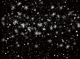 Wall Mural - Christmas snow. Falling snowflakes on a dark background. Snowfall. Vector illustration.
