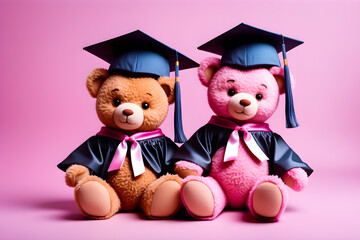 Ai generated image of two teddies with graduation hats