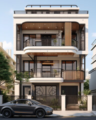 modern house with black wrought iron balcony