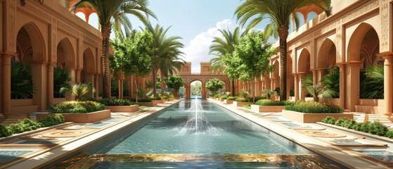 Getaway destination of luxury resort hotel or palace garden landscaping 