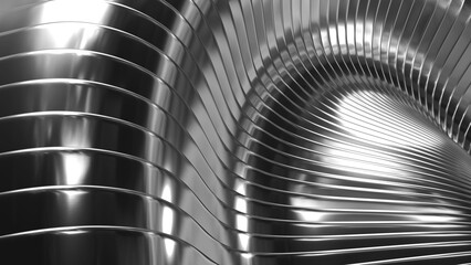 Poster - Abstract background, 3d silver wavy stripes pattern, interesting striped metallic chrome wallpaper.