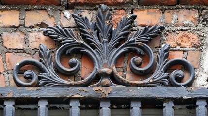 Wall Mural - A closeup of the handcrafted ironwork on the buildings gates showcasing the level of detail and skill that went into creating this architectural feature.