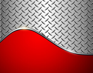 Wall Mural - Red and grey background with diamond plate texture pattern.
