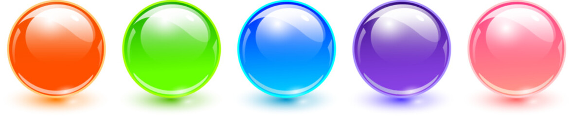 Fototapete - Colored spheres set, shiny and glossy 3D colorful glass balls collection.