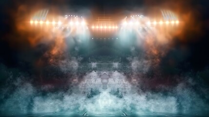 Wall Mural - Bright stadium arena lights and smoke