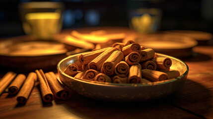 Poster - cinnamon sticks on top of a table