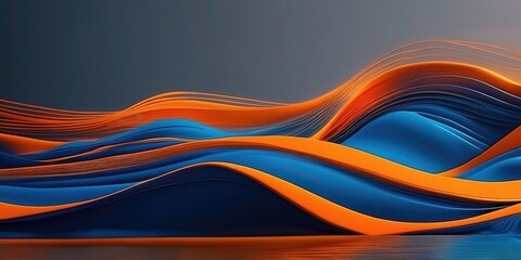 Poster - Abstract background waves newsletter footer, gray and blue, simple orange neon line