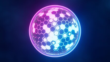 Poster - Abstract hexagonal sphere, neon glowing sphere, 3d rendering.