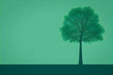 Ai generated retro art of an isolated tree which is on green background