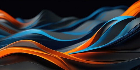 Poster - Abstract background waves newsletter footer, gray and blue, simple orange neon line