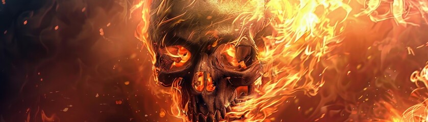 Wall Mural - Digital Illustration of a Skull Engulfed in Flames