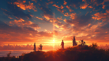 people standing on a cliff overlooking the beautiful sea while enjoying the sunrise
