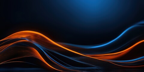 Poster - Abstract background waves newsletter footer, gray and blue, simple orange neon line