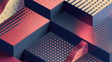 Poster - Elegant isometric pattern with subtle 3D effects, featuring an open space for text in the top left corner