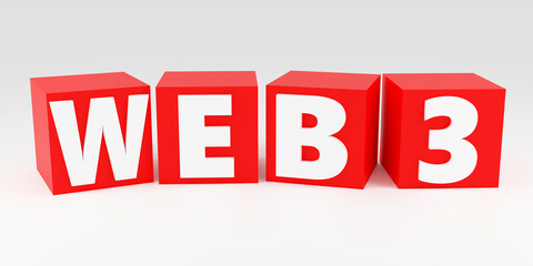 Web3 Concept made by red cubes: A Modern Approach to Internet Technology in 3D Illustration