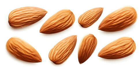 Wall Mural - Set of delicious almonds isolated on white background