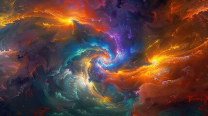 Mystical cosmic colors swirling in a dreamy atmosphere, creating a mesmerizing visual spectacle, with space for text below.