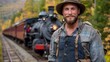 © John - Railroad worker in vintage attire by train