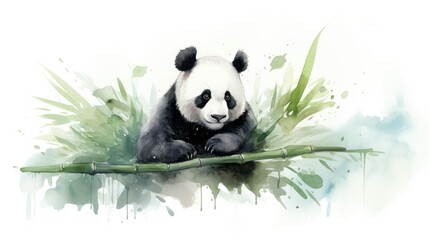 Wall Mural - panda bear with bamboo