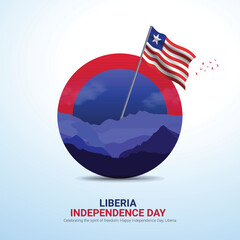 Wall Mural - liberia independence day creative ads design. liberia independence day celebration, National Holiday on july 26. Waving flag. Vector illustration.