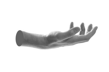 Wall Mural - Man's hand holding something on white background. Black and white effect
