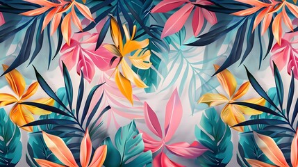 Wall Mural - Abstract art pattern tropical leaves background, colorful summer vibe
