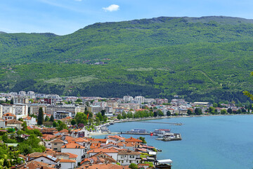 Old town Ohrid and Lake Ohrid, North Macedonia – view of the historical part of Ohrid town, UNESCO World Heritage Site