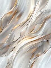 Poster - Flowing, white and gold translucent fabric-like shapes create an elegant, abstract design with soft curves, shimmering accents, and smooth layers, exuding a sense of fluidity and luxury.