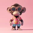 © Gelpi - Cartoon Cute Monkey Wearing Sunglasses and a Hawaiian Shirt on a Pink Background Generative ai