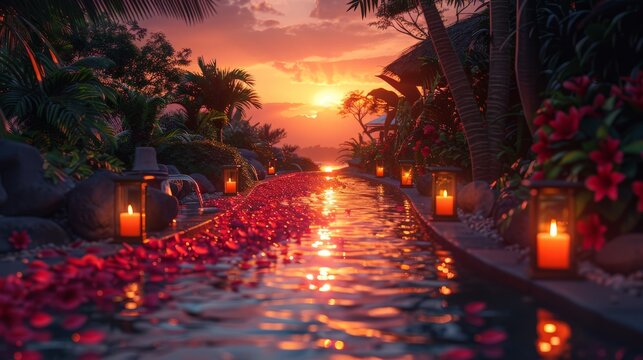 Luxury sunset backyard 