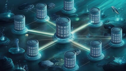 Futuristic cyber network with glowing connections and vibrant colors.