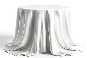 Round Table with white tablecloth isolated on white background