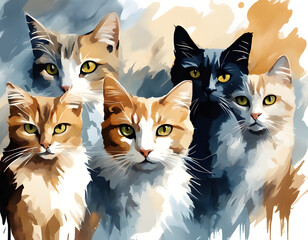 Naklejka na meble Artistic image of a flock of cats. collection of canvas art animal paintings