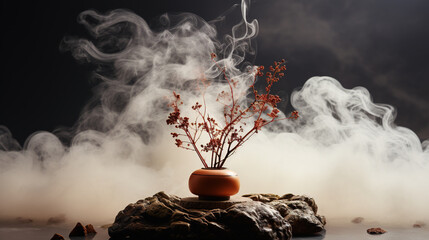 Poster - Incense on a white marble stand, white background