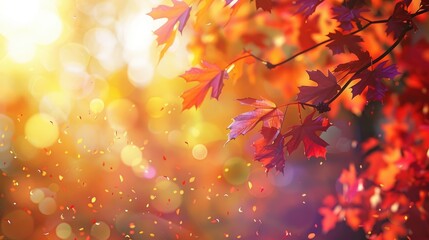 Vibrant autumn scenery featuring colorful leaves and a warm and sunny autumn season with maple trees