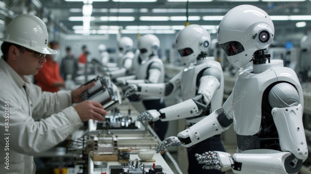 Humans Making Robots Robots and humans work together in a factory where robots perform ...