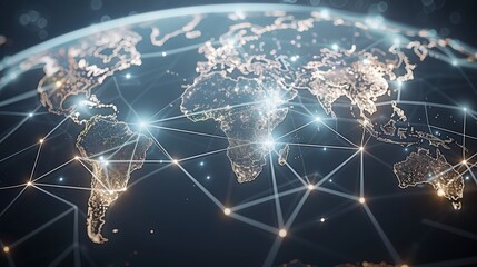 Aufkleber - World map, global networking concept, cyber technology, international data transfer, worldwide business, information exchange and telecommunication. Generative AI.