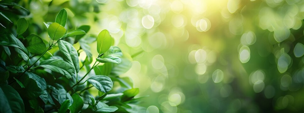 Defocused Natural Spring Background with Green Leaves