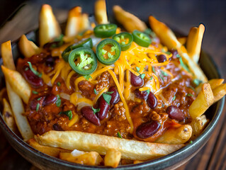 Wall Mural - A bowl of chili and cheese fries