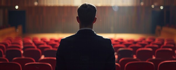 Wall Mural - A man confidently heads forward to present.