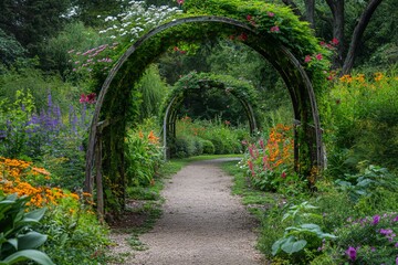 Aufkleber - a garden archway covered in climbing flowers