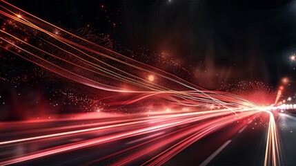 Poster - Flowing Light, Red Lines, Black Background, mystical, luxury and modern. Generative AI.